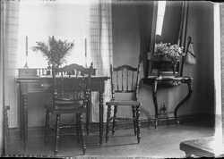 Eskilstuna 14/7 1908, Interiör med skrivbord, stolar och spegel - klicka för att förstora