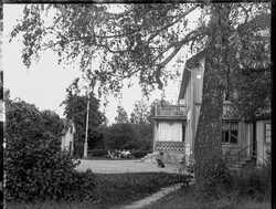 Grupp i tr�dg�rden med hus - klicka f�r att f�rstora