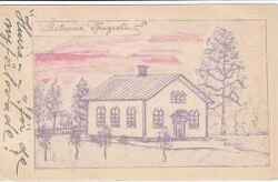En teckning föreställande baptistkapellet Betania. Församlingen uppgick i Lekebergskyrkan 1990. Byggnaden har byggts om och till sedan motivet tecknades av och inrymmer nu ett screentryckeri - klicka för att förstora