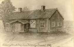 Teckning av tingshuset vid Edsbergs Sanna år 1907 - klicka för att förstora